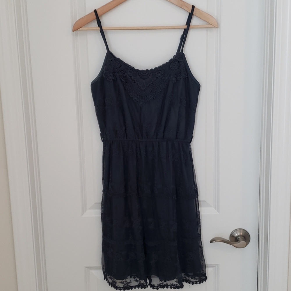 Navy Blue Ultra Pink Lace w/ Crochet Detail Dress